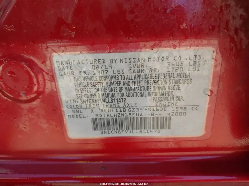 2020 NISSAN VERSA SR XTRONIC CVT