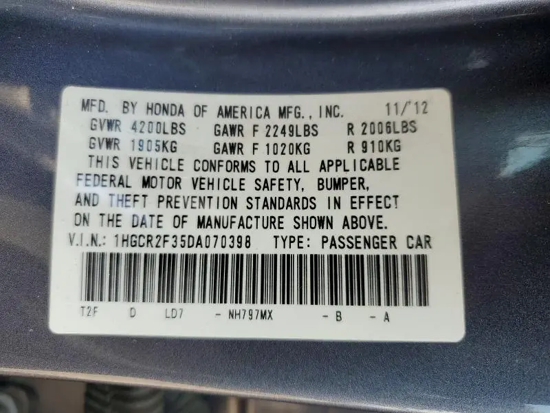 2013 HONDA ACCORD LX  
