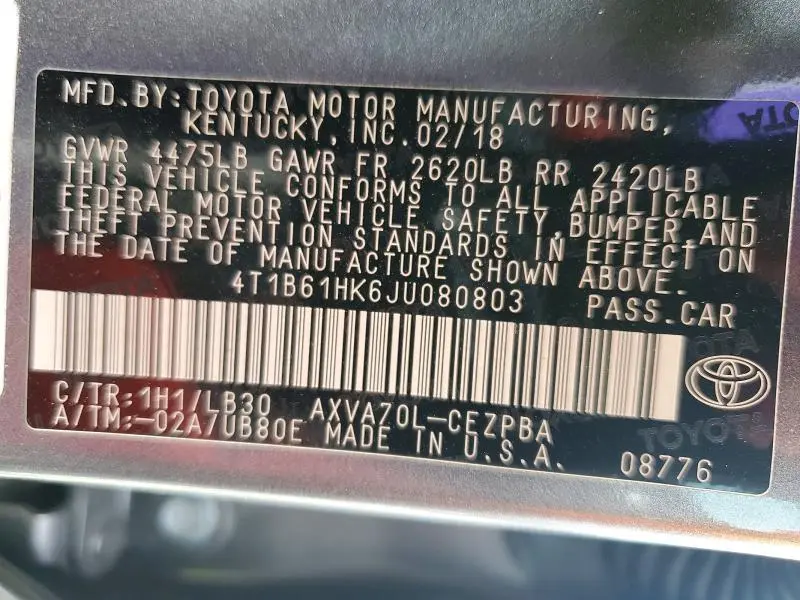 2018 TOYOTA CAMRY XSE  