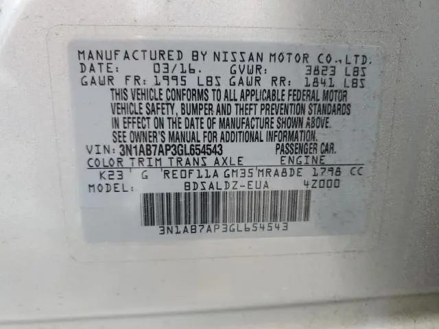 2016 NISSAN SENTRA S  
