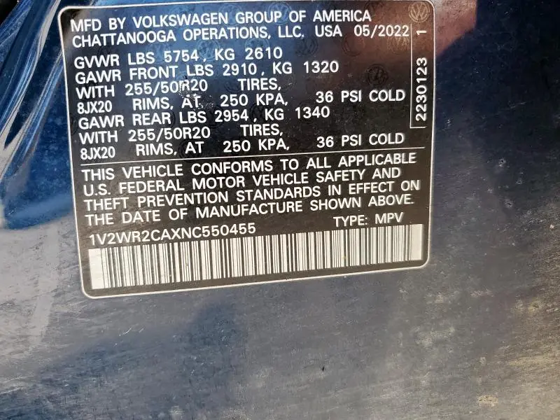 2022 VOLKSWAGEN ATLAS SE  