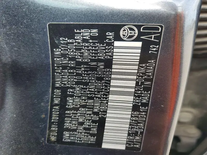 2012 TOYOTA COROLLA LE  
