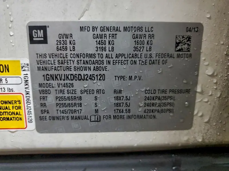 2013 CHEVROLET TRAVERSE LT  