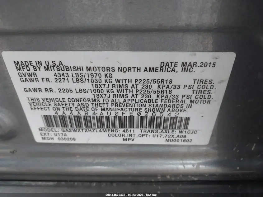 2015 MITSUBISHI OUTLANDER SPORT SE