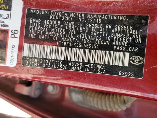 2016 TOYOTA CAMRY LE  