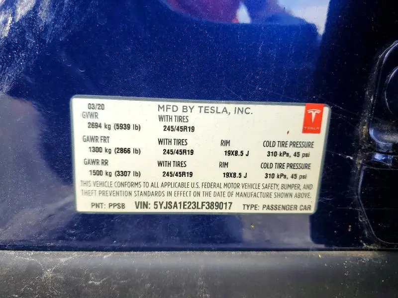 2020 TESLA MODEL S   