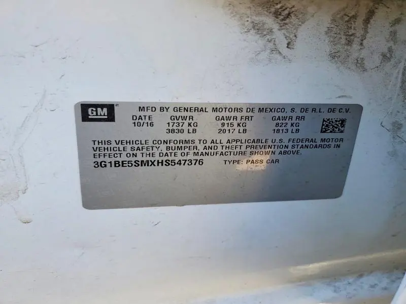 2017 CHEVROLET CRUZE LT  