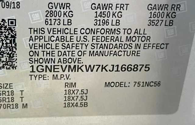 2019 CHEVROLET TRAVERSE LT  