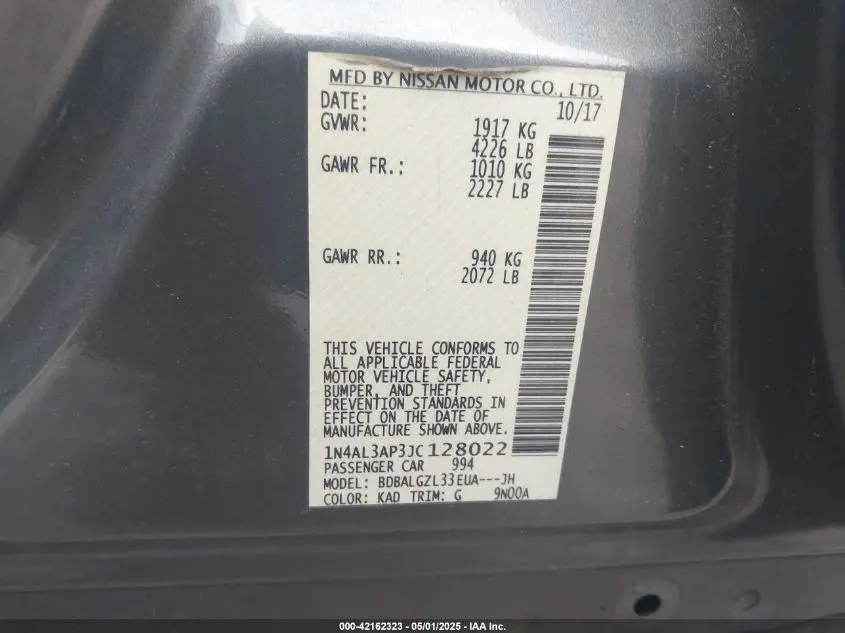 2018 NISSAN ALTIMA 2.5 S