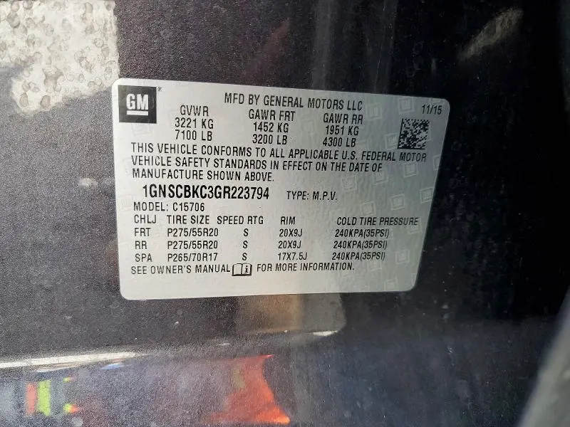 2016 CHEVROLET TAHOE C1500 LT  