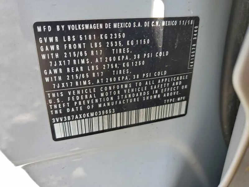 2019 VOLKSWAGEN TIGUAN SE  