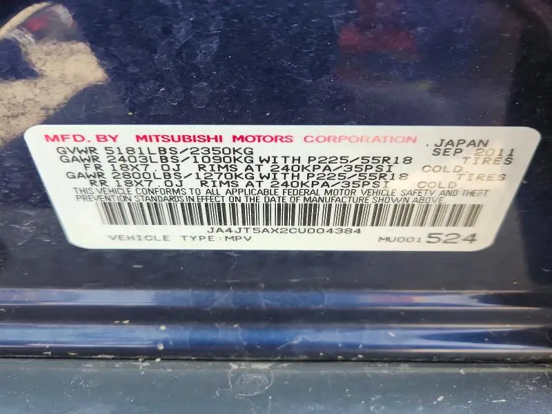 2012 MITSUBISHI OUTLANDER GT  