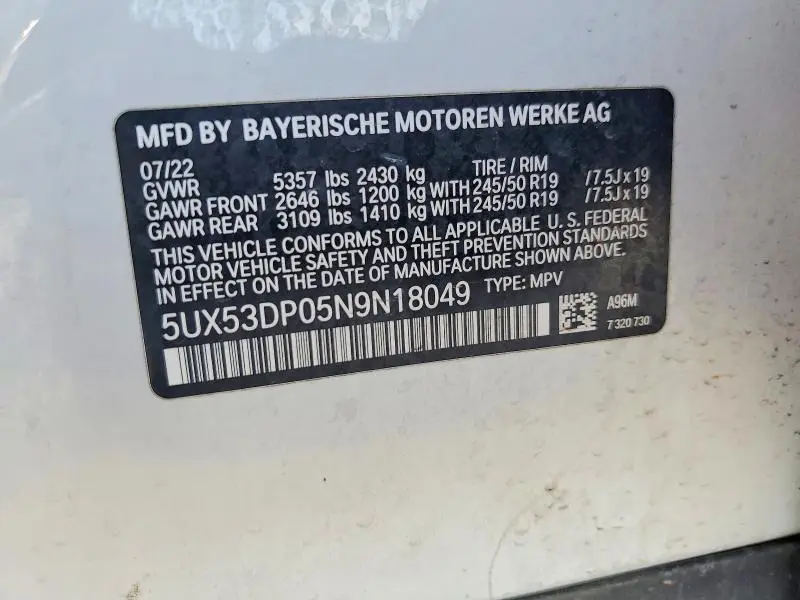 2022 BMW X3 XDRIVE30I  