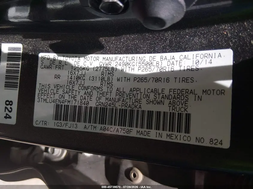 2015 TOYOTA TACOMA BASE V6