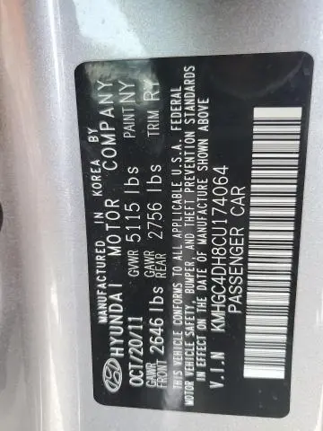 2012 HYUNDAI GENESIS 5.0L  