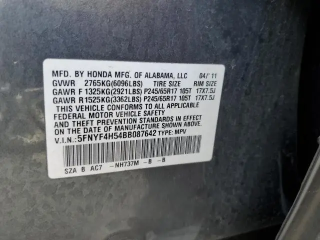 2011 HONDA PILOT EXL  