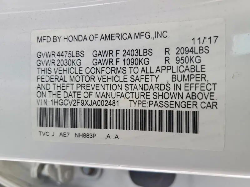 2018 HONDA ACCORD TOURING  