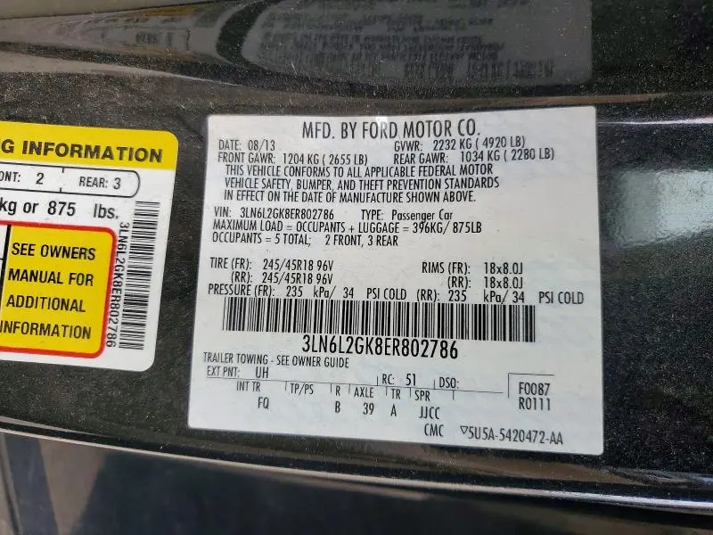 2014 LINCOLN MKZ   