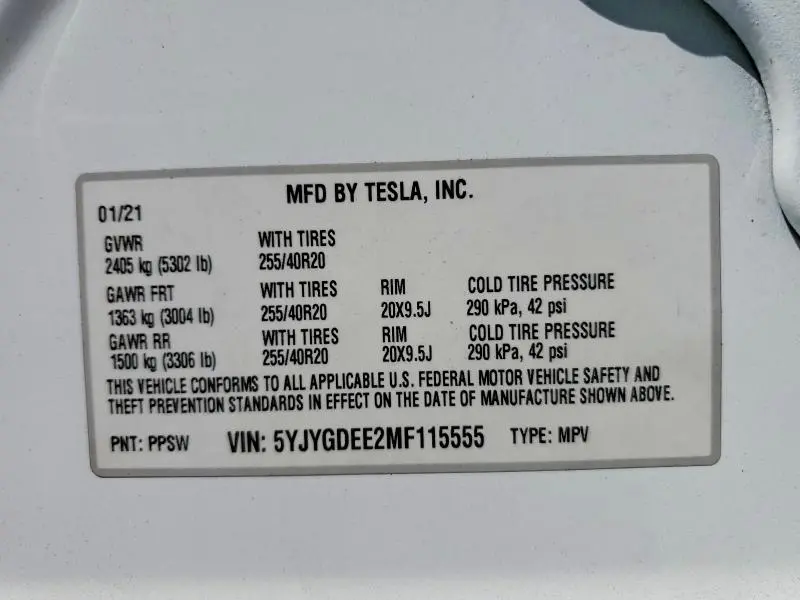 2021 TESLA MODEL Y   