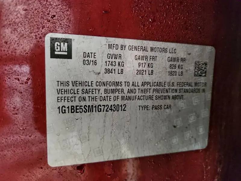 2016 CHEVROLET CRUZE LT  