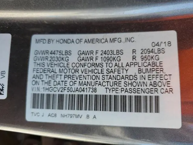 2018 HONDA ACCORD EXL