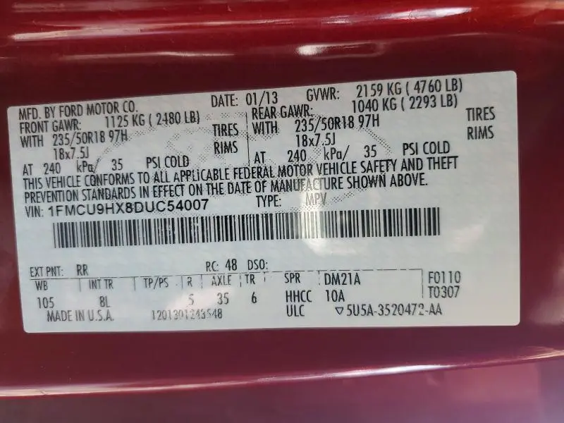 2013 FORD ESCAPE SEL  