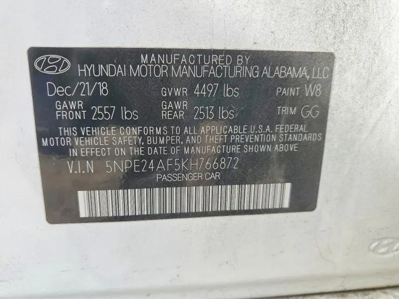 2019 HYUNDAI SONATA SE  
