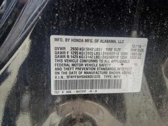 2019 HONDA PILOT EXL  