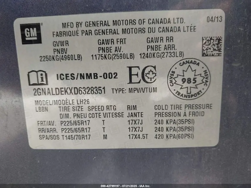 2013 CHEVROLET EQUINOX 1LT