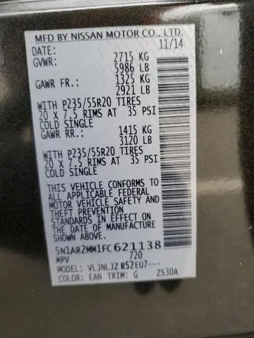 2015 NISSAN PATHFINDER S  