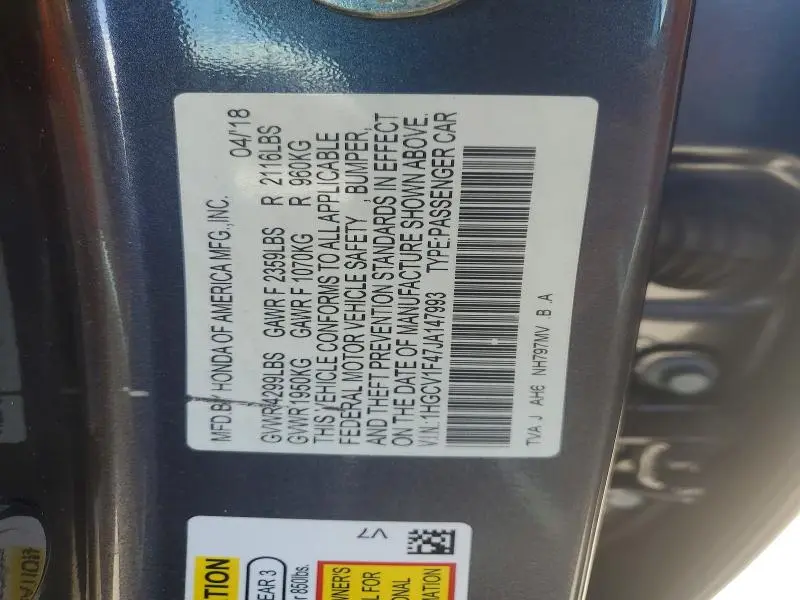 2018 HONDA ACCORD EX  