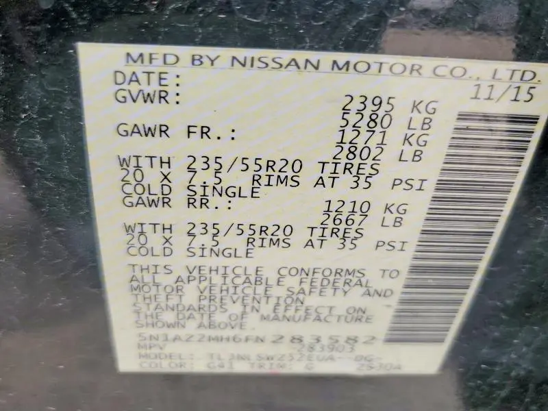 2015 NISSAN MURANO PLATINUM  