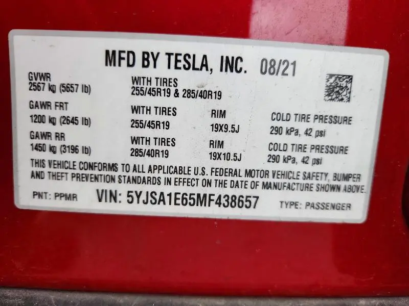 2021 TESLA MODEL S   