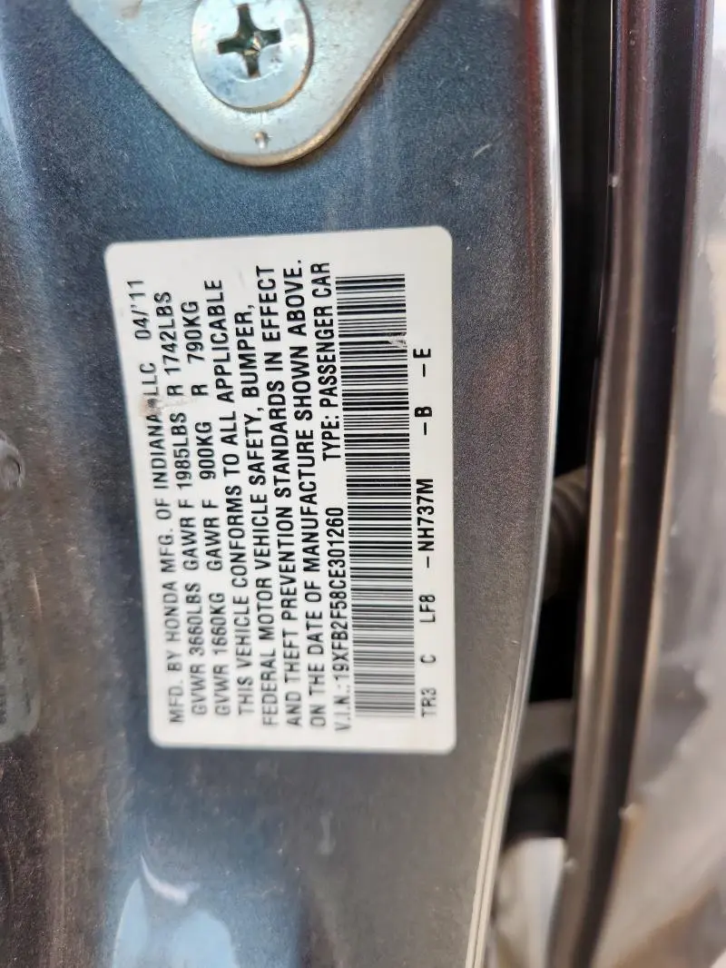2012 HONDA CIVIC LX  