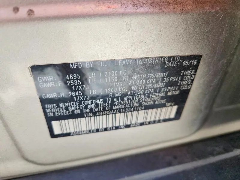 2015 SUBARU OUTBACK 2.5I  