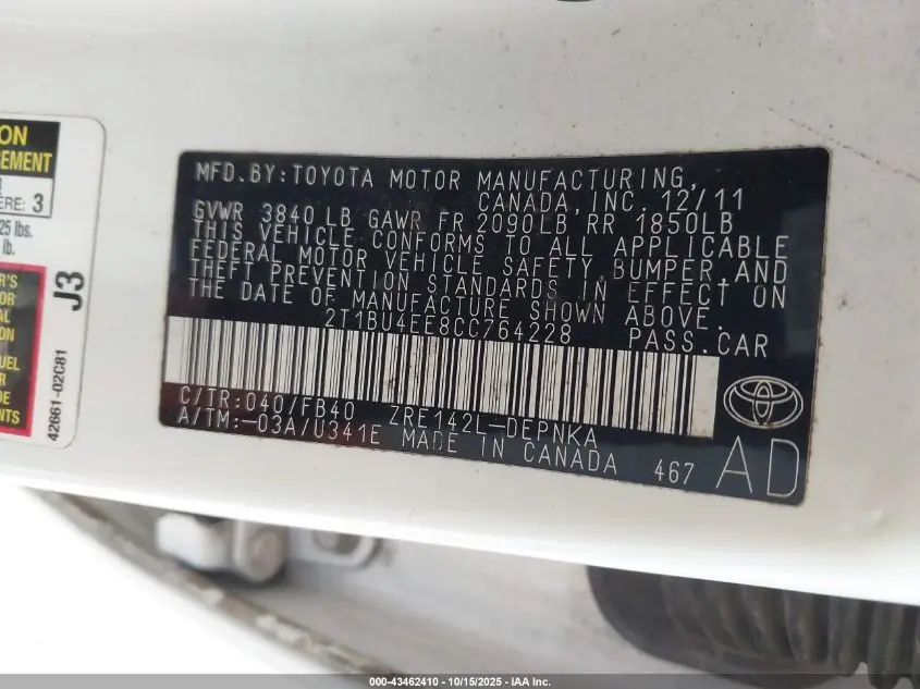 2012 TOYOTA COROLLA LE