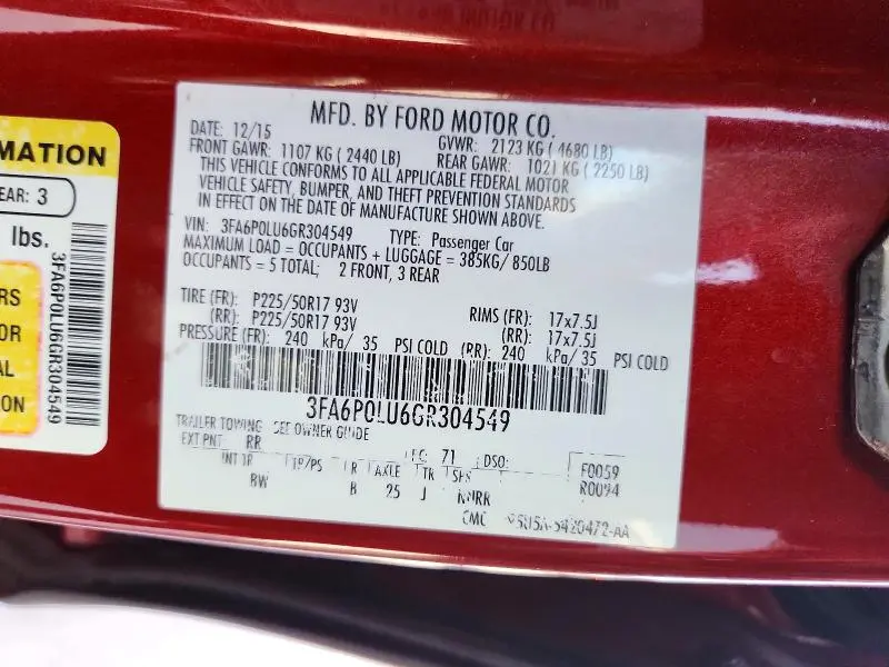 2016 FORD FUSION SE HYBRID  