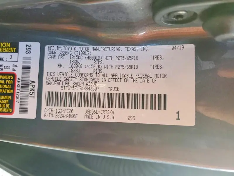 2019 TOYOTA TUNDRA DOUBLE CAB SR  