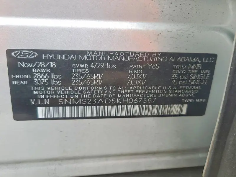 2019 HYUNDAI SANTA FE SE  