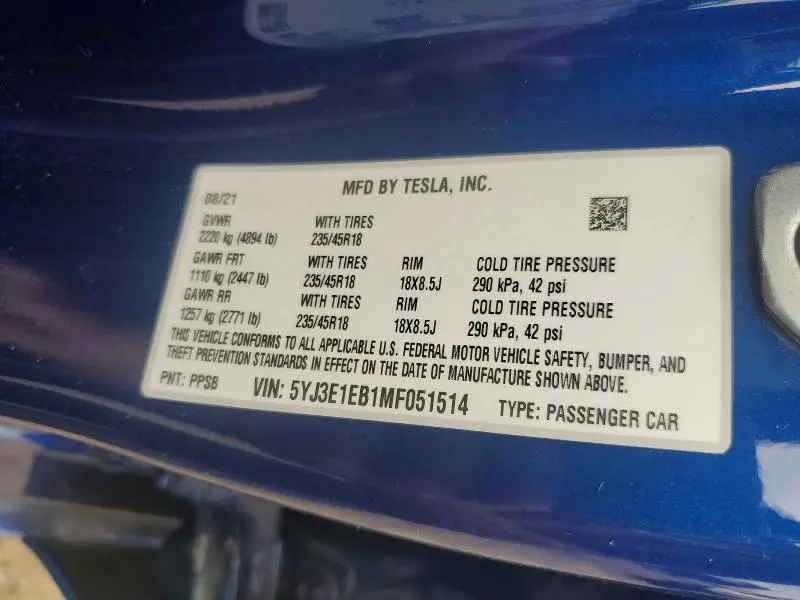 2021 TESLA MODEL 3   