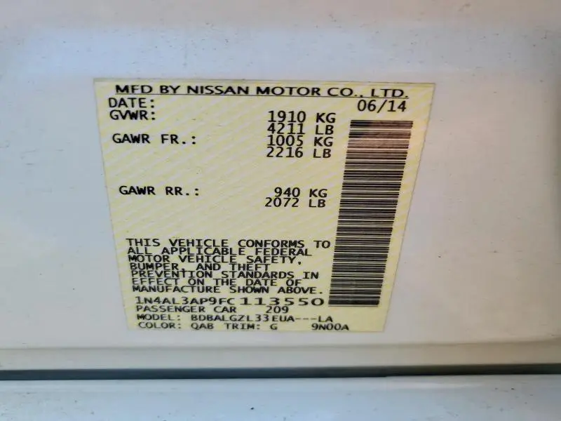 2015 NISSAN ALTIMA 2.5 S  