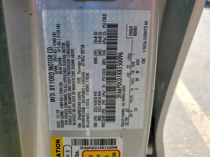 2019 FORD FUSION SEL  
