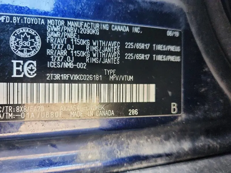 2019 TOYOTA RAV4 XLE  