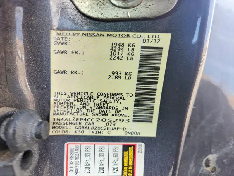 2012 NISSAN ALTIMA 2.5 S  