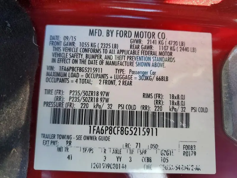 2016 FORD MUSTANG GT  