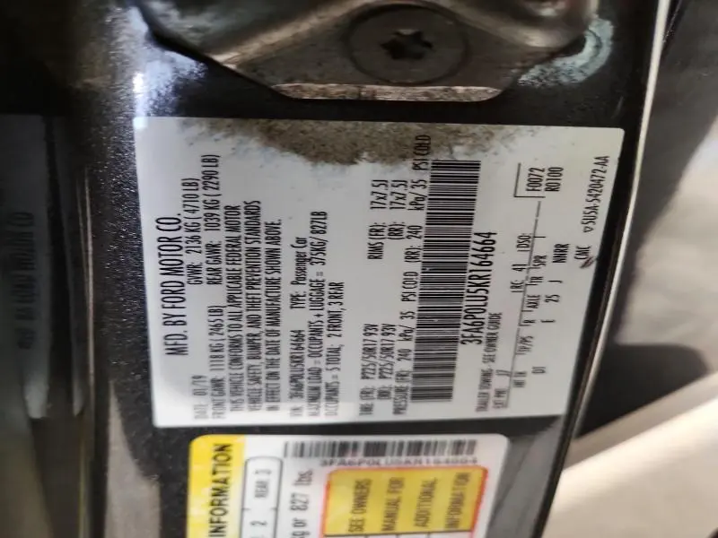 2019 FORD FUSION SE  