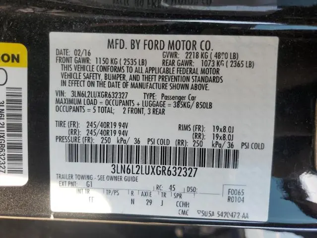 2016 LINCOLN MKZ HYBRID  