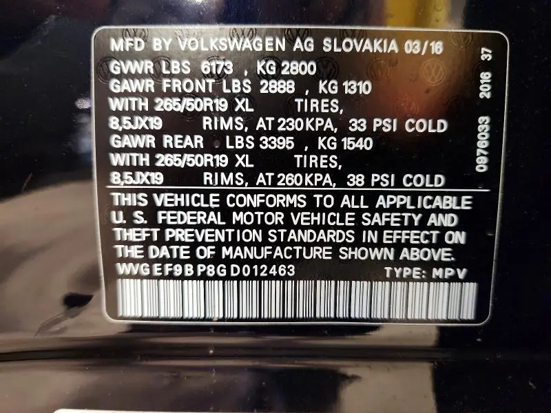 2016 VOLKSWAGEN TOUAREG SPORT  