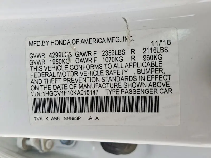 2019 HONDA ACCORD LX  