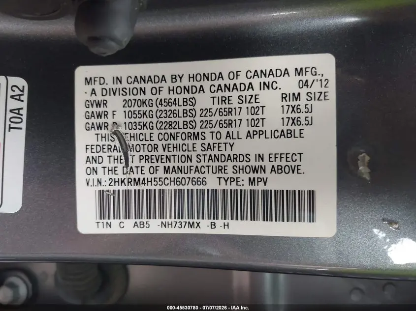 2012 HONDA CR-V EX
